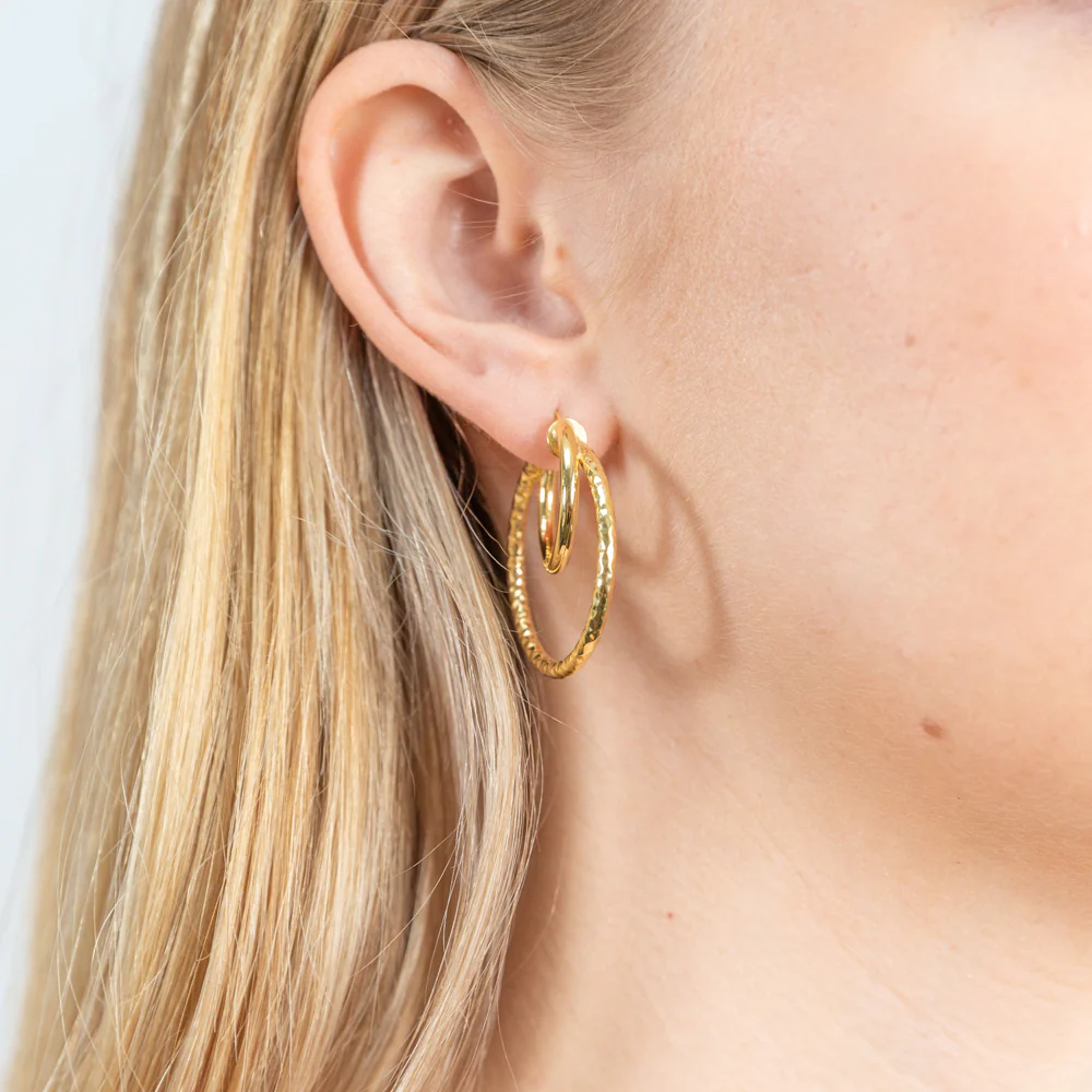 9ct Yellow Gold Silver Filled Double Hoop Earrings - Image 2