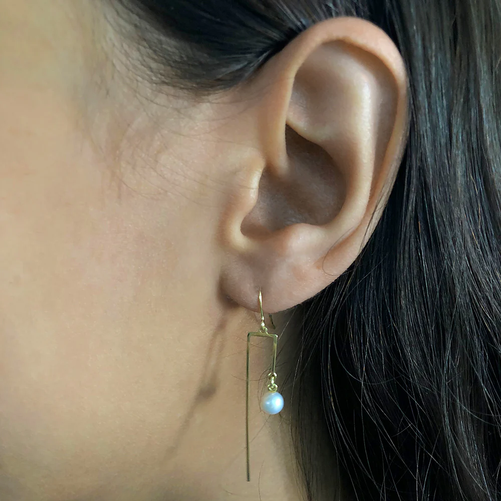 9ct Yellow Gold Silver Filled Drops with Freshwater Pearl Earrings - Image 2