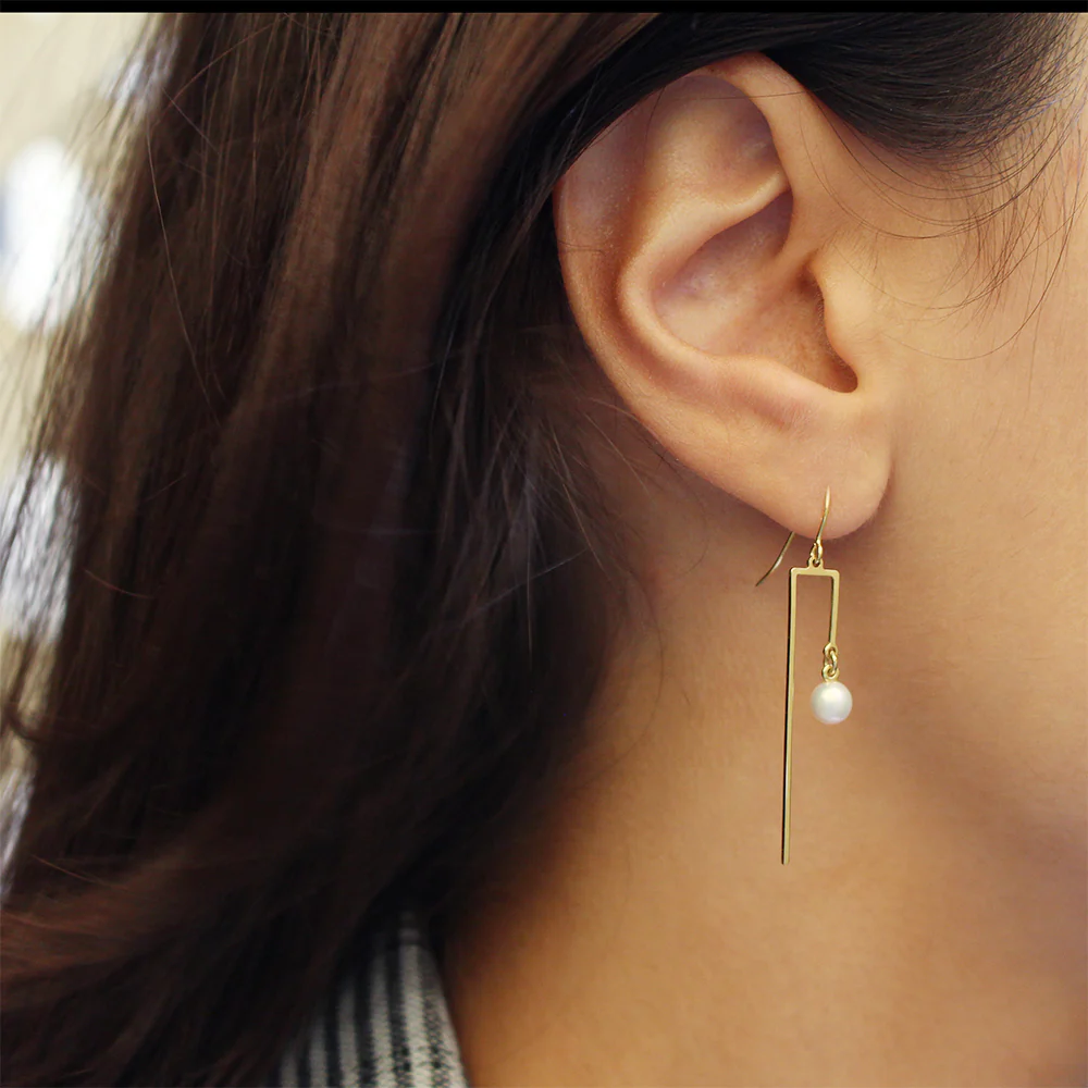 9ct Yellow Gold Silver Filled Drops with Freshwater Pearl Earrings - Image 3