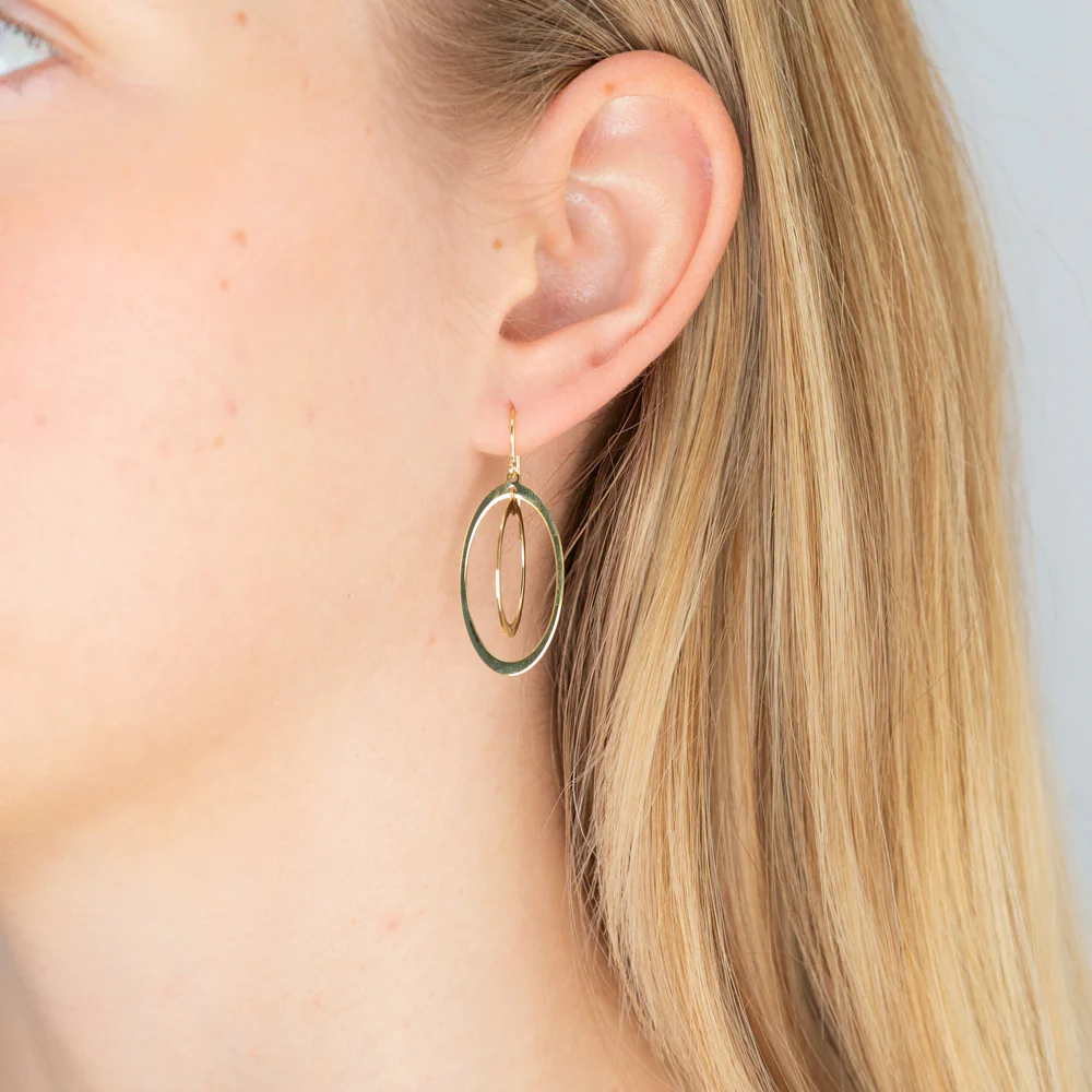 9ct Yellow Gold  Silver Filled Duo dangling Circle Drop Earrings - Image 2