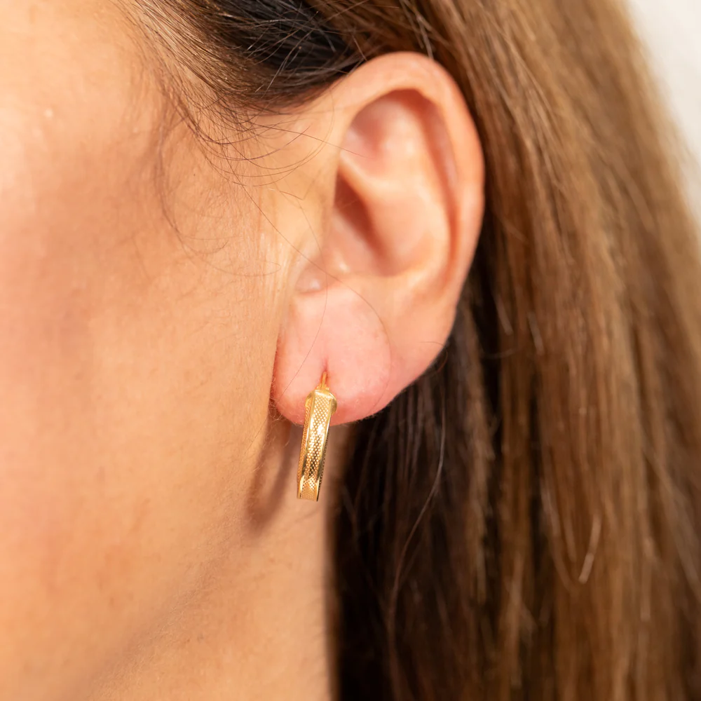 9ct Yellow Gold Silver Filled Fancy 10mm Hoop Earrings - Image 3