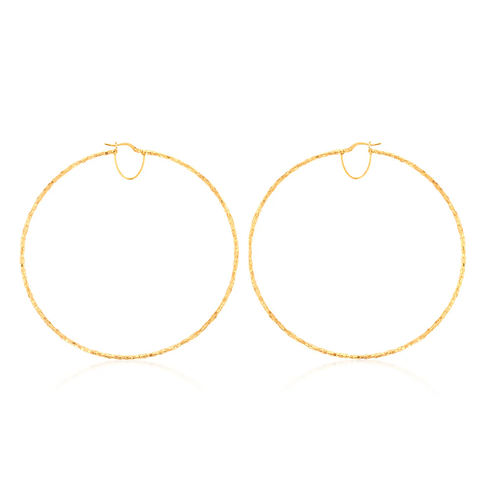 9ct Yellow Gold Silver Filled Fancy 80mm Hoop Earrings - Image 2