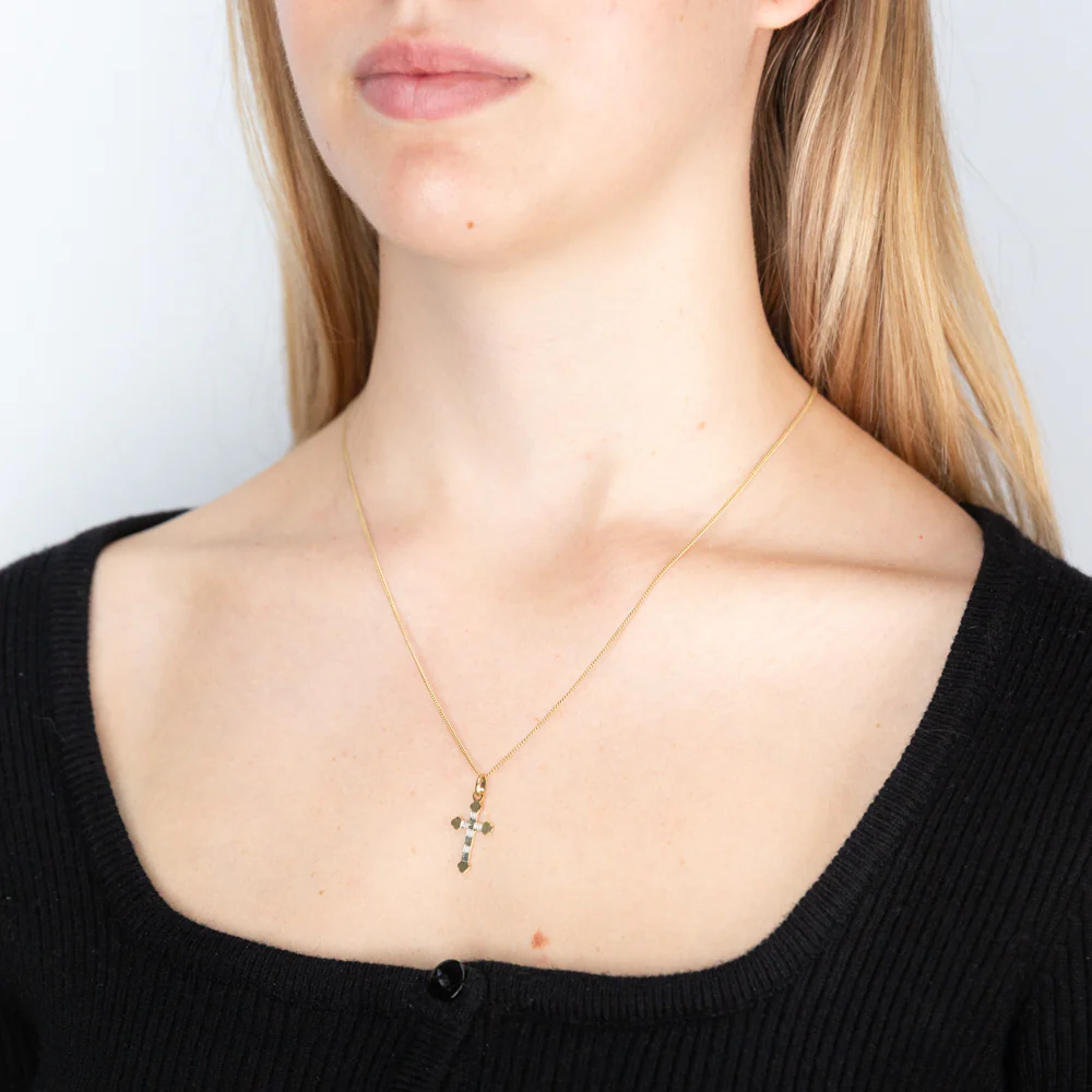 9ct Yellow Gold Silver Filled Fancy Cross Pendant - Image 2