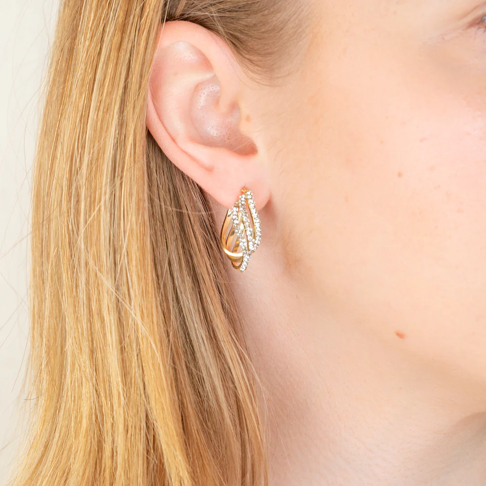 9ct Yellow Gold Silver Filled Fancy Crystal Hoop Earrings - Image 2