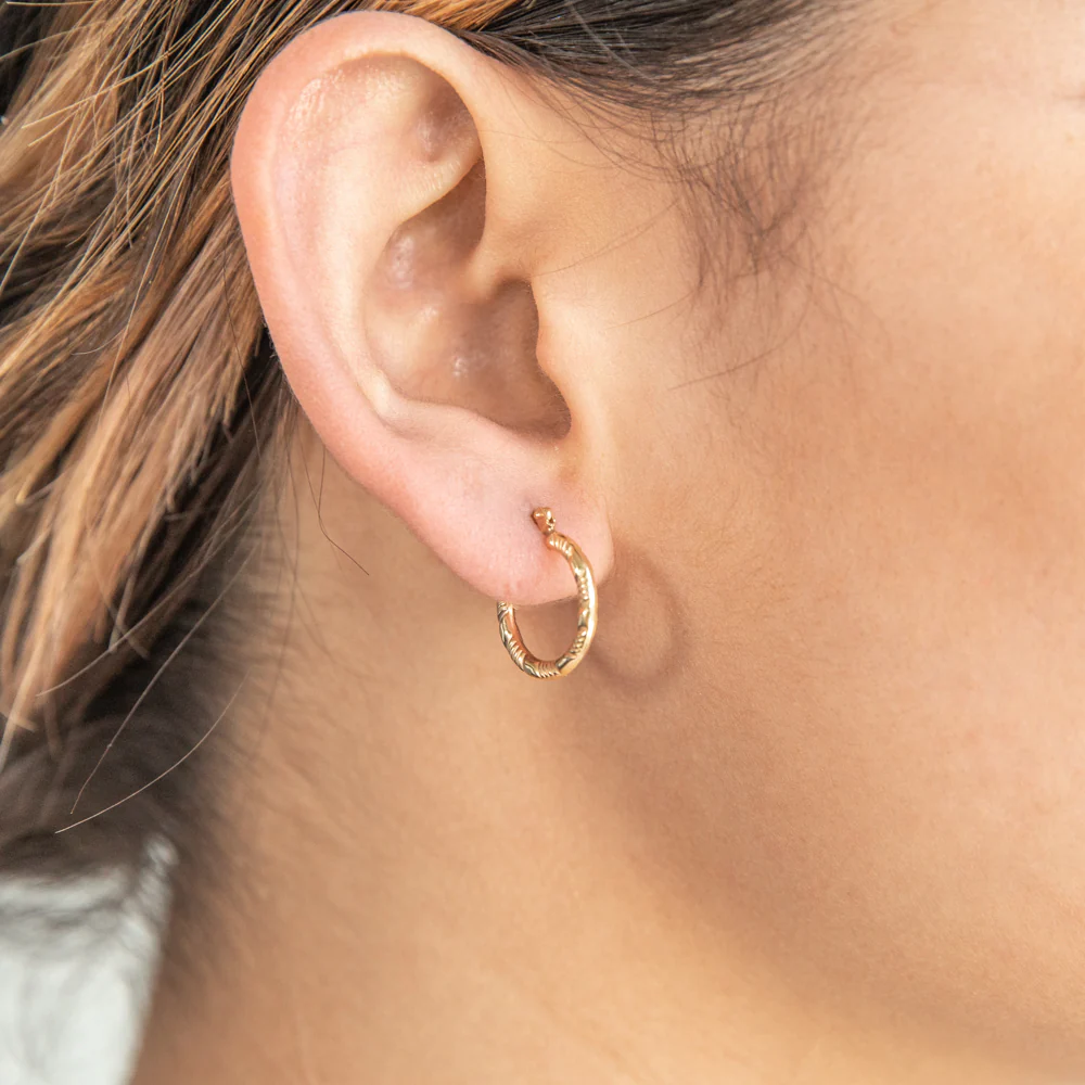9ct Yellow Gold Silver Filled Fancy Hoop Earrings - Image 2