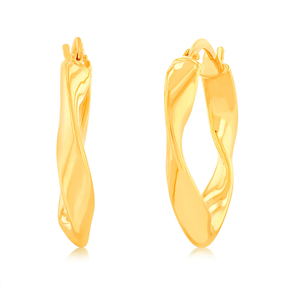 9ct Yellow Gold Silver Filled Fancy Oval Hoop Earrings - Image 2