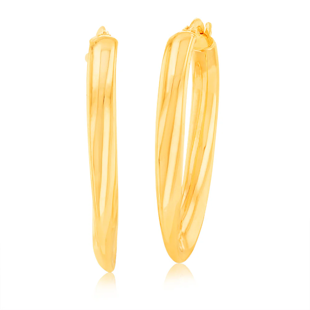 9ct Yellow Gold Silver Filled Fancy Oval Hoop Earrings - Image 2