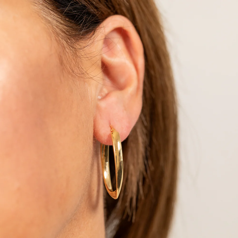 9ct Yellow Gold Silver Filled Fancy Oval Hoop Earrings - Image 3