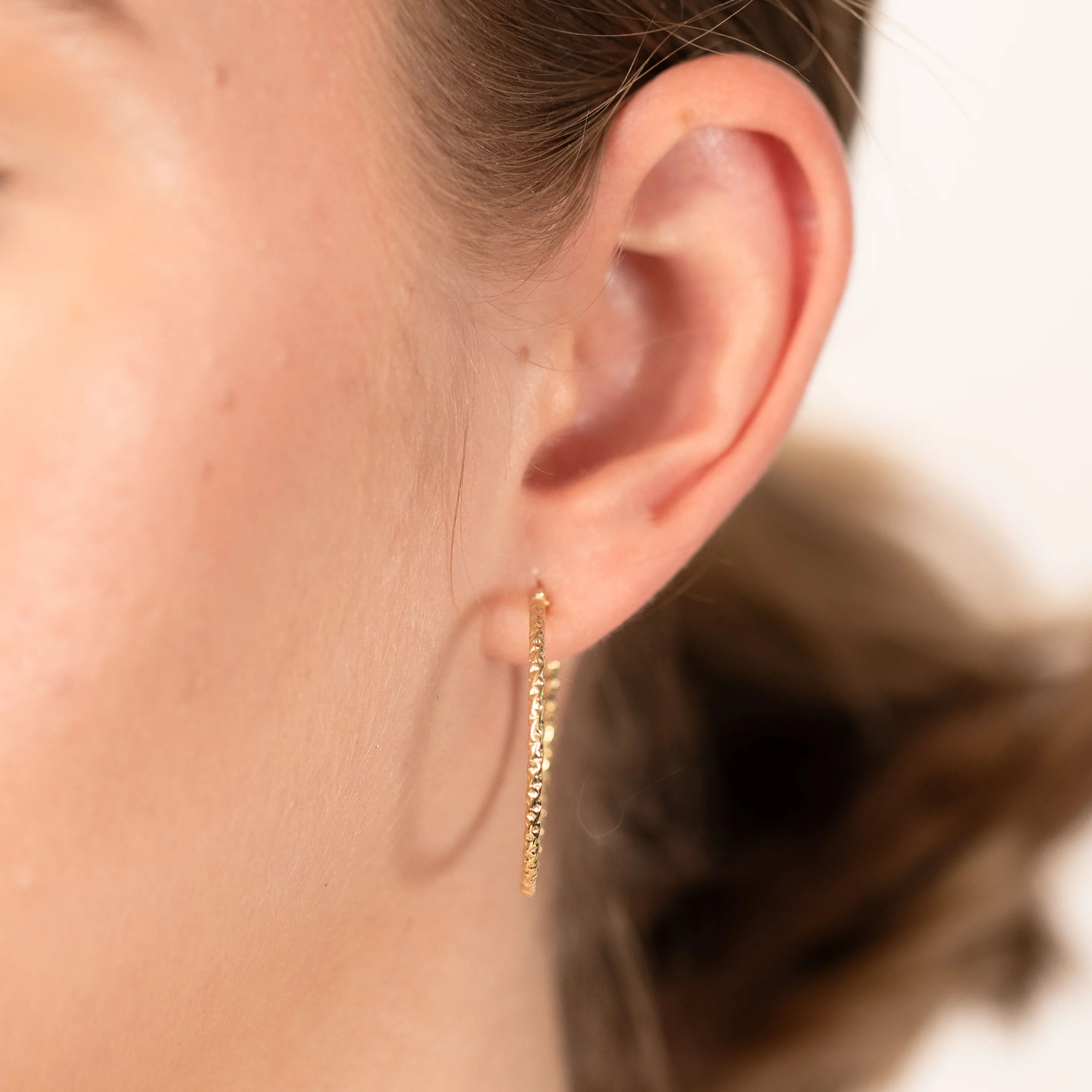 9ct Yellow Gold Silver Filled Fancy Textured Hoop Earring - Image 2
