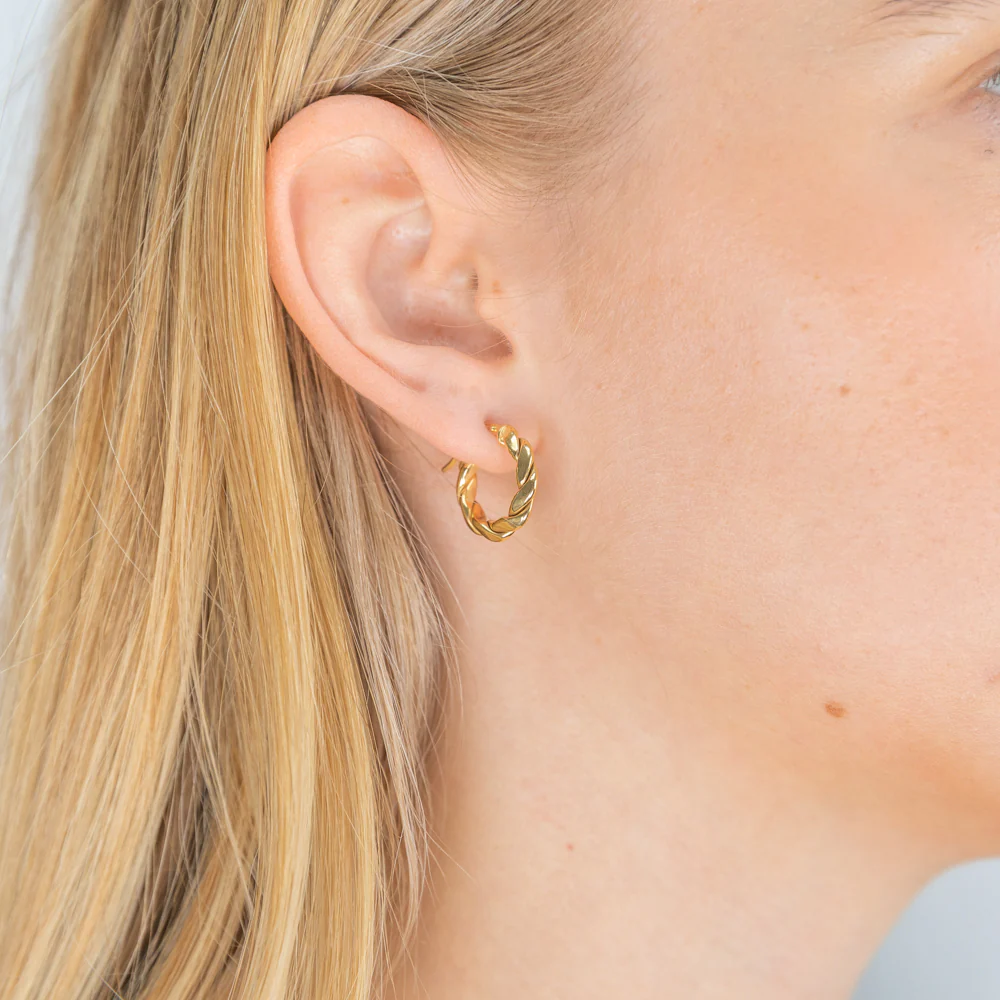 9ct Yellow Gold Silver Filled Fancy Twist 10mm Hoop Earrings - Image 2