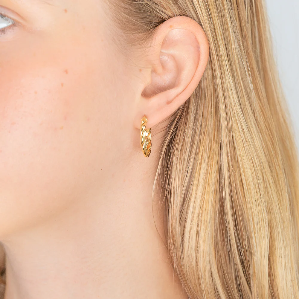 9ct Yellow Gold Silver Filled Fancy Twist 15mm Hoop Earrings - Image 2