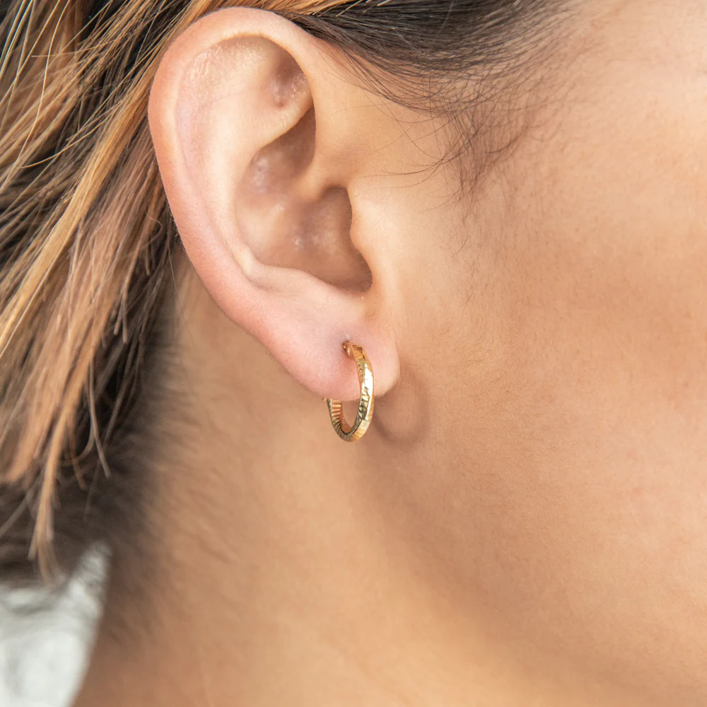 9ct Yellow Gold Silver Filled Fancy Twist Hoop Earrings - Image 2