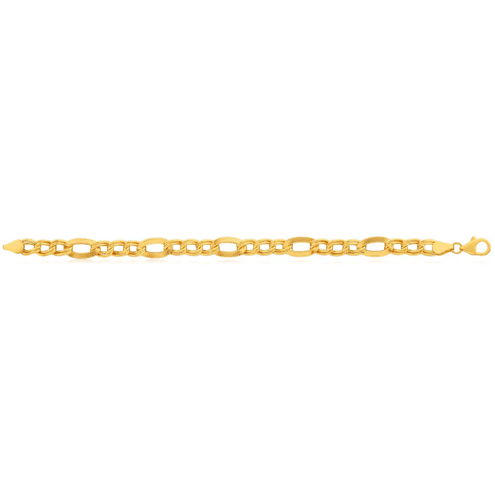 9ct Yellow Gold Silver Filled Figaro Fancy 19cm Bracelet - Image 2