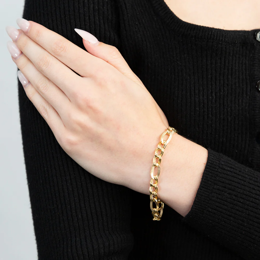 9ct Yellow Gold Silver Filled Figaro Fancy 19cm Bracelet - Image 3