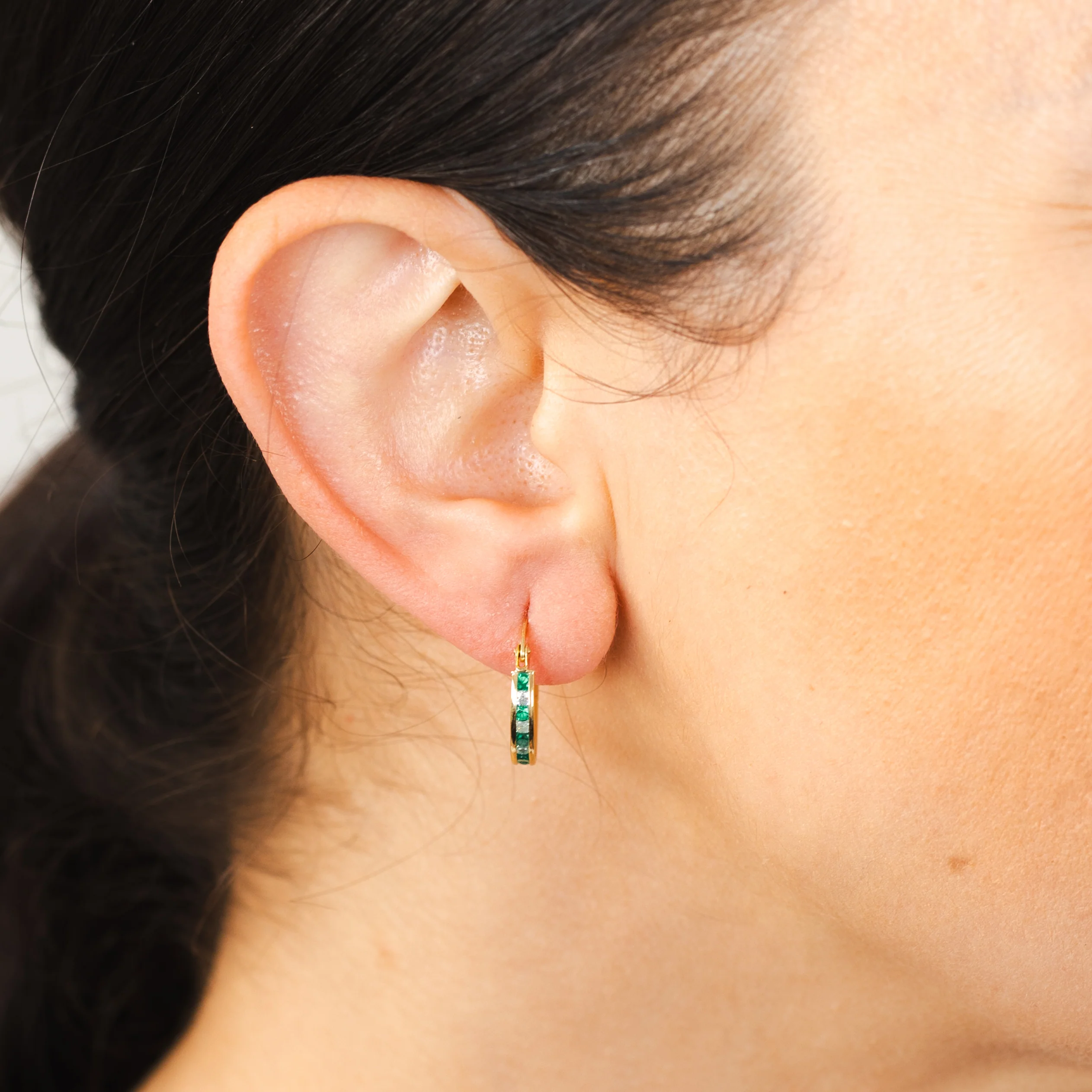 9ct Yellow Gold Silver Filled Green Cubic Zirconia 10mm Hoop Earrings - Image 2