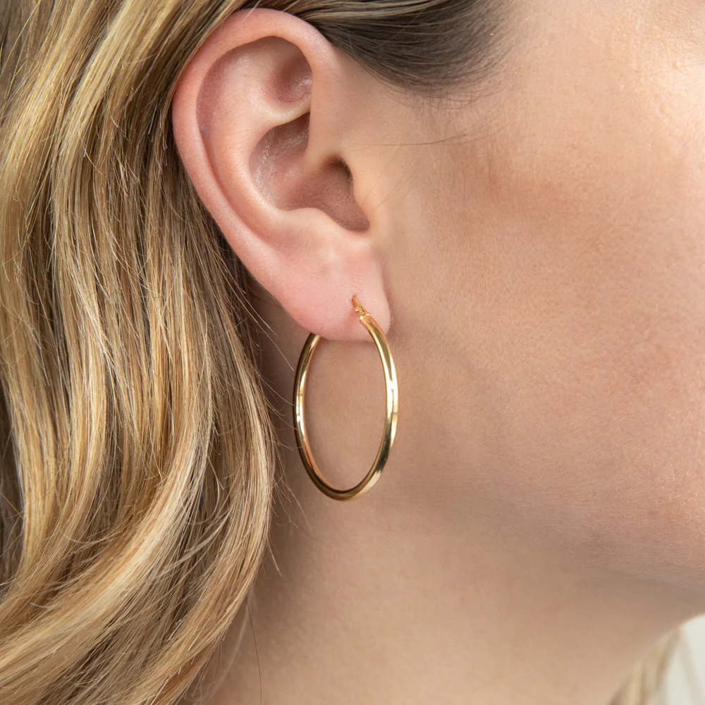 9ct Yellow Gold Silver Filled Gypsy 30mm Hoop Earrings - Image 2
