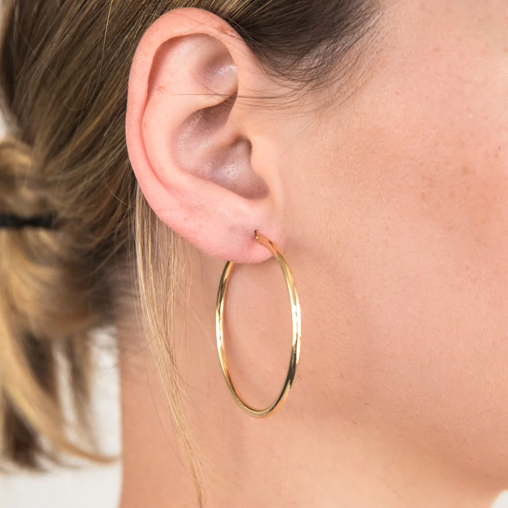 9ct Yellow Gold Silver Filled Gypsy 40mm Hoop Earrings - Image 2