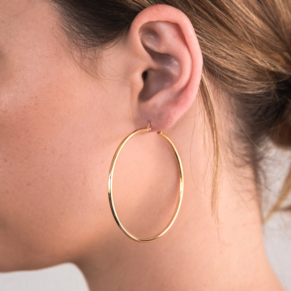 9ct Yellow Gold Silver Filled Gypsy 50mm Hoop Earrings - Image 2