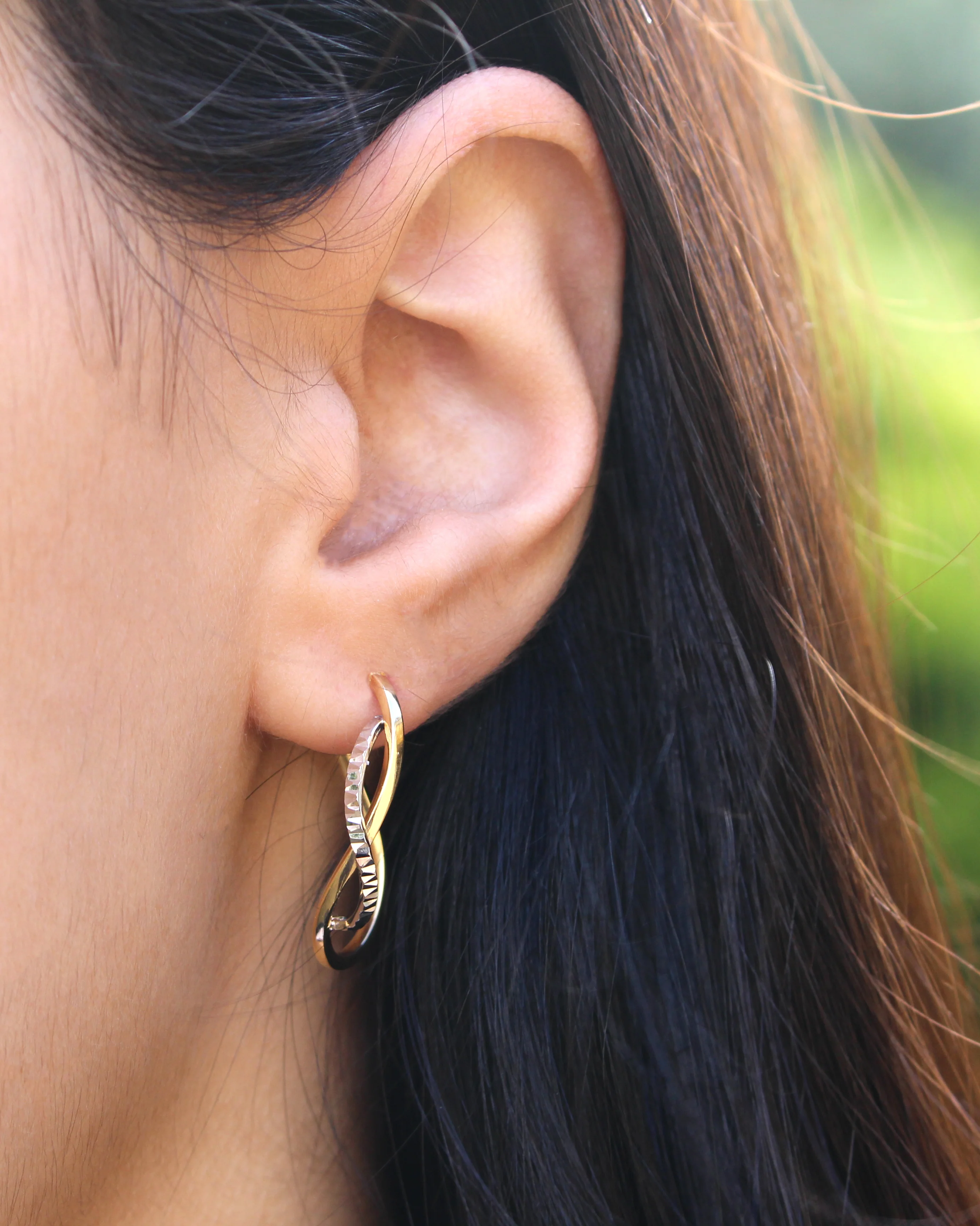 9ct Yellow Gold Silver Filled Half Hoop Twist Earrings - Image 2