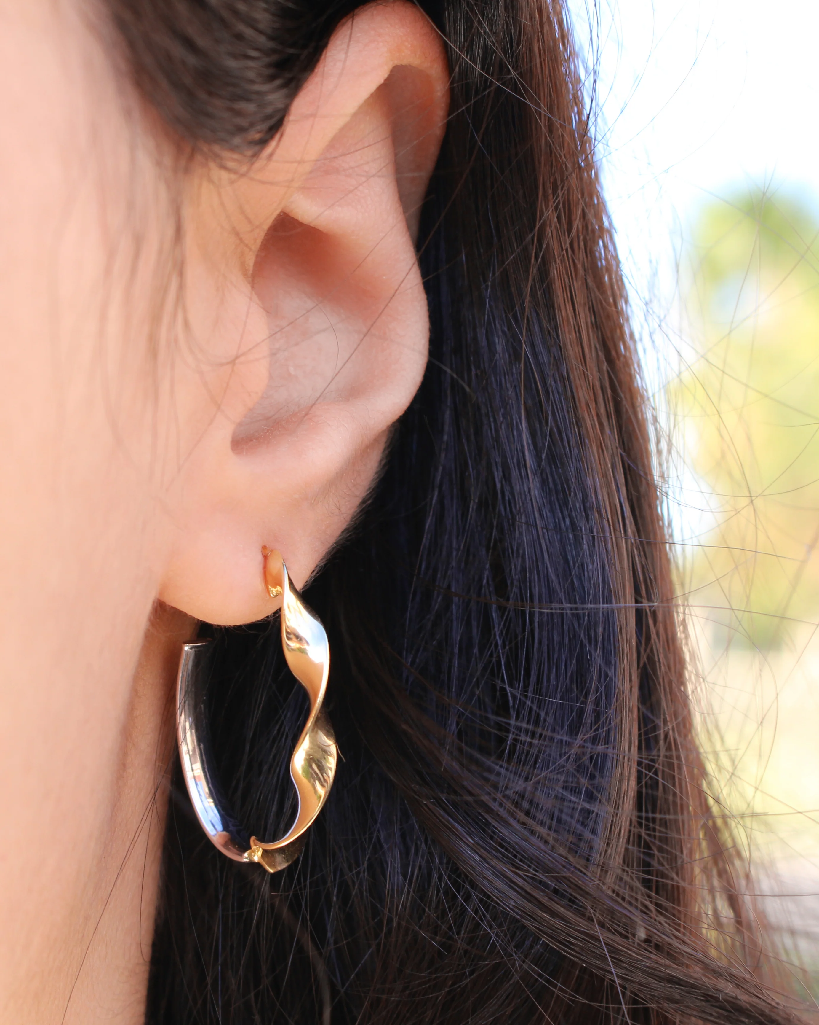 9ct Yellow Gold Silver Filled Half Hoop Twist Earrings - Image 2
