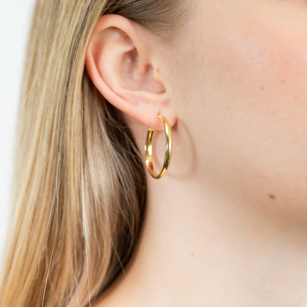 9ct Yellow Gold Silver Filled Half Round 25mm Hoop Earrings - Image 2