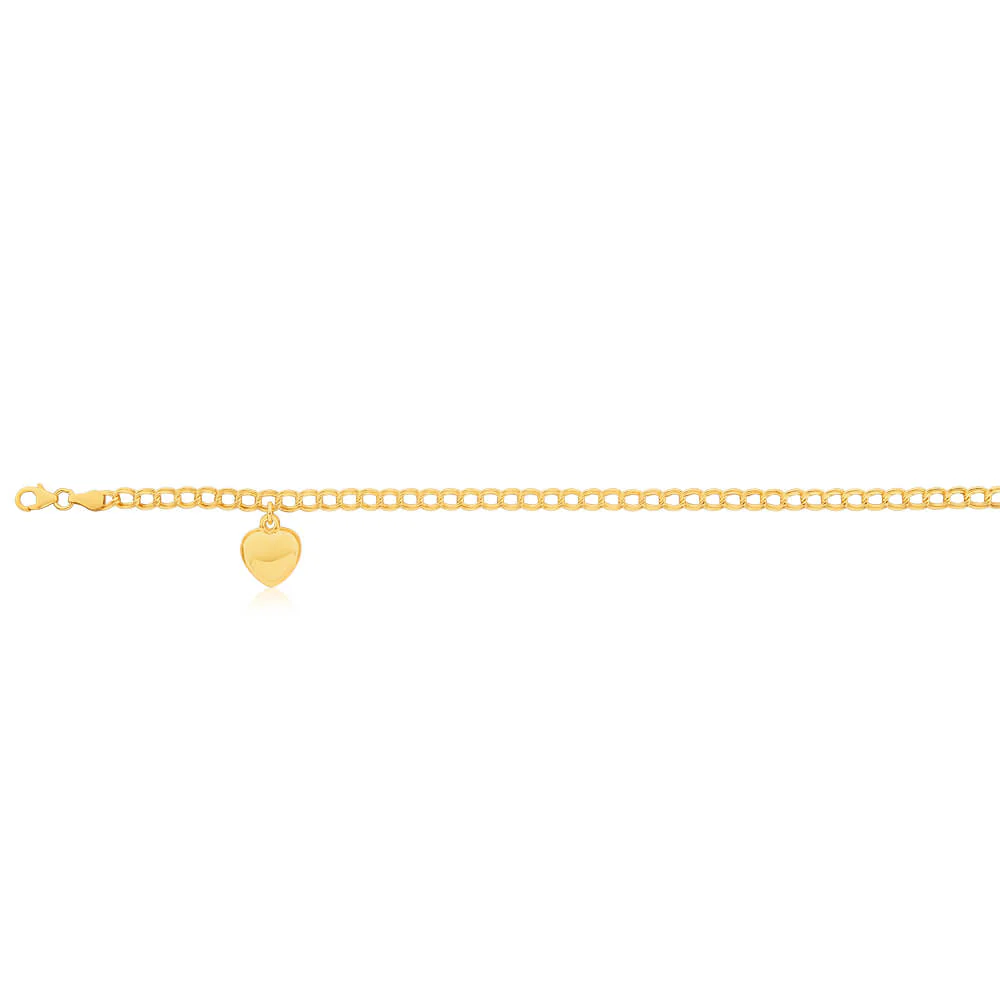 9ct Yellow Gold Silver Filled Heart 27cm Curb Anklet - Image 2