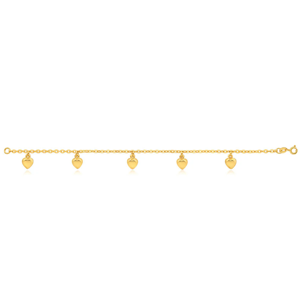 9ct Yellow Gold Silver Filled Heart Charm 19cm Bracelet - Image 2