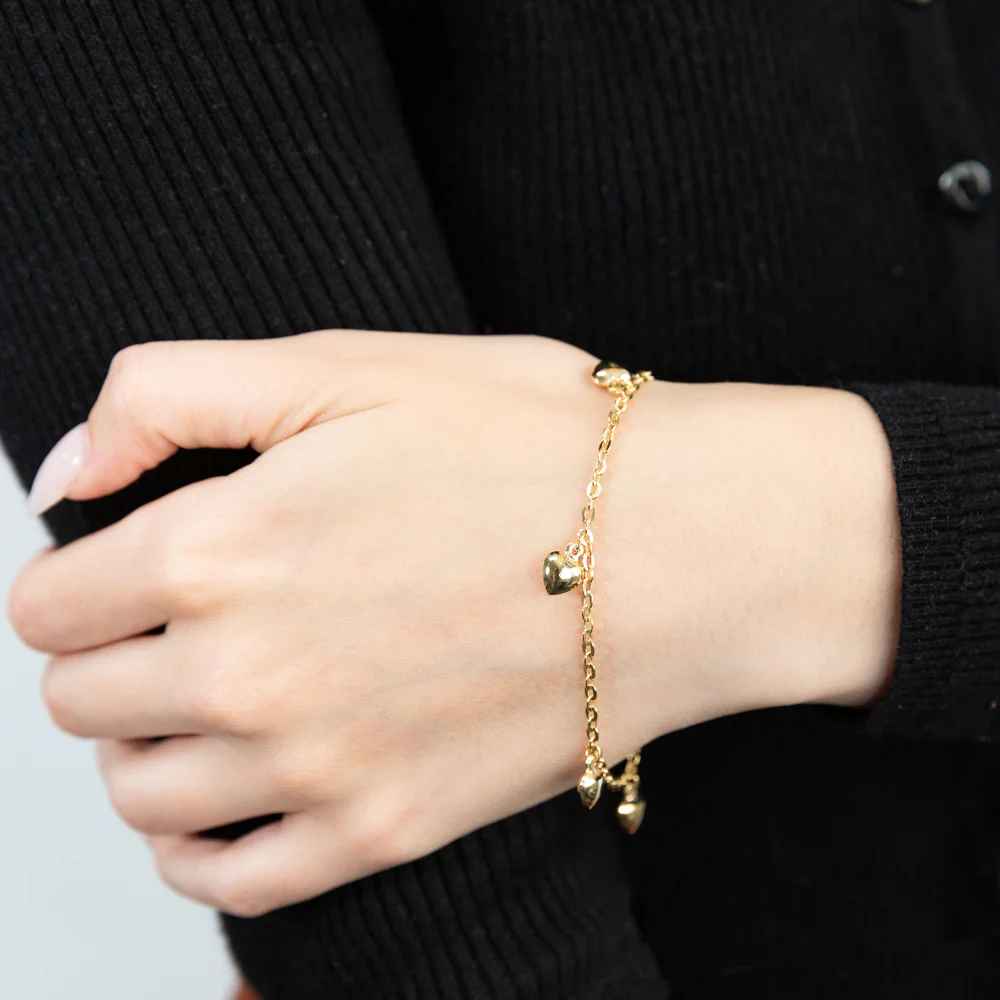 9ct Yellow Gold Silver Filled Heart Charm 19cm Bracelet - Image 3