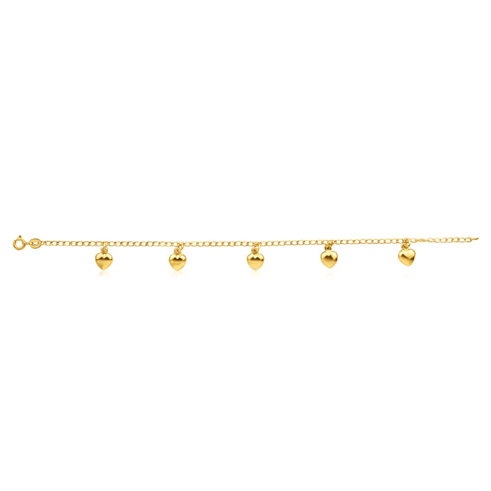 9ct Yellow Gold Silver Filled Heart Drop 19cm Curb Bracelet - Image 2