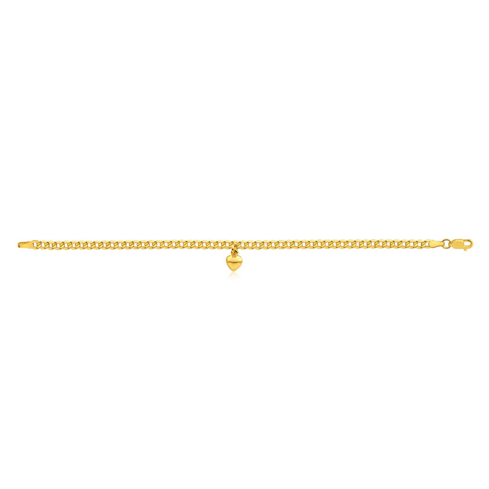 9ct Yellow Gold Silver Filled Heart Drop Curb Bracelet - Image 2