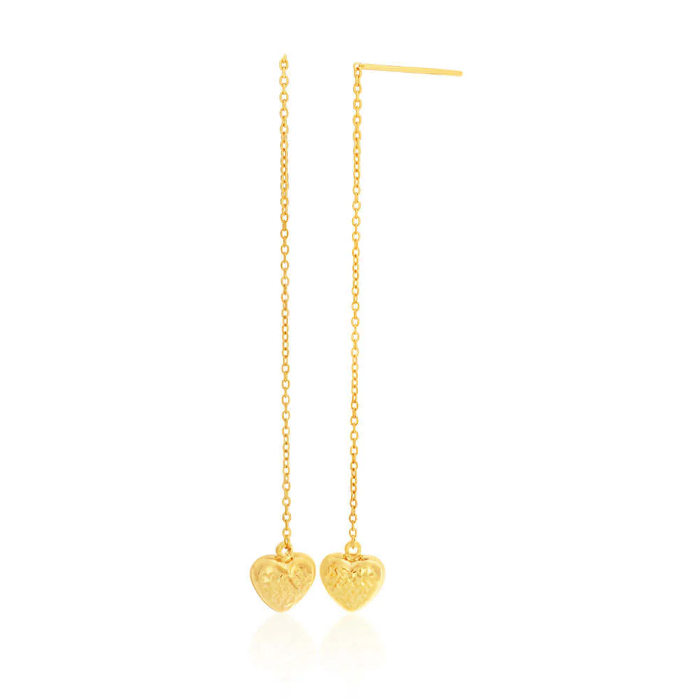 9ct Yellow Gold Silver Filled Heart Long Thread Drop Earrings - Image 2