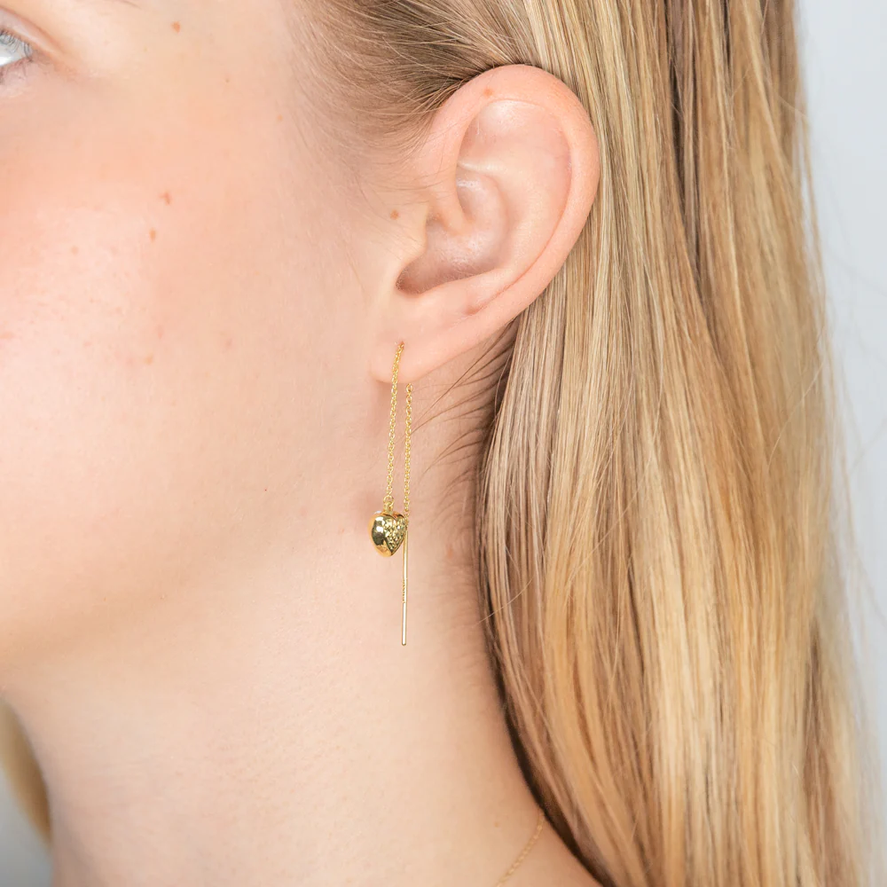 9ct Yellow Gold Silver Filled Heart Long Thread Drop Earrings - Image 3