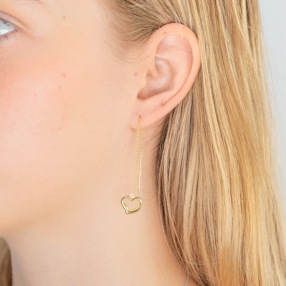 9ct Yellow Gold Silver Filled Heart Thread Drop Earrings - Image 3