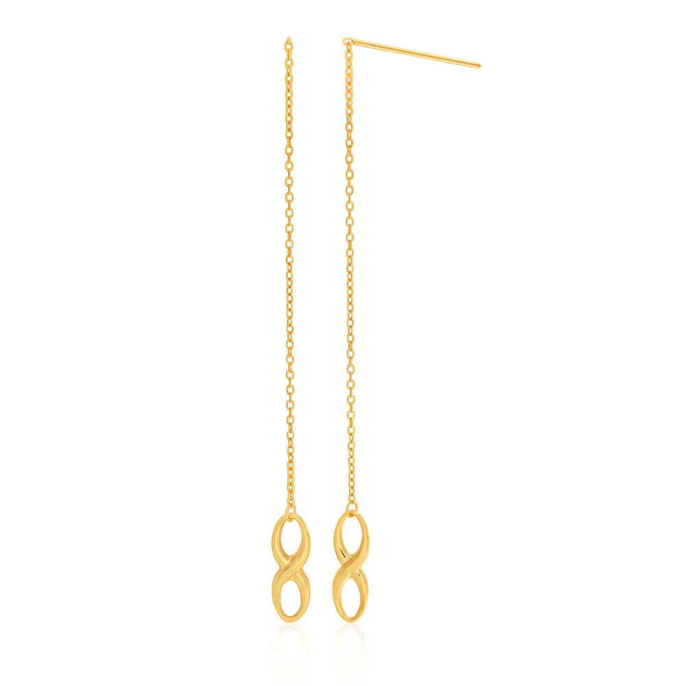 9ct Yellow Gold Silver Filled Infinity Thread Drop Earrings - Image 2