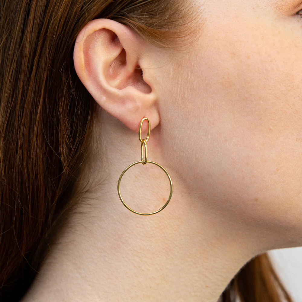 9ct Yellow Gold Silver Filled Link And Open Circle Drop Earrings - Image 2