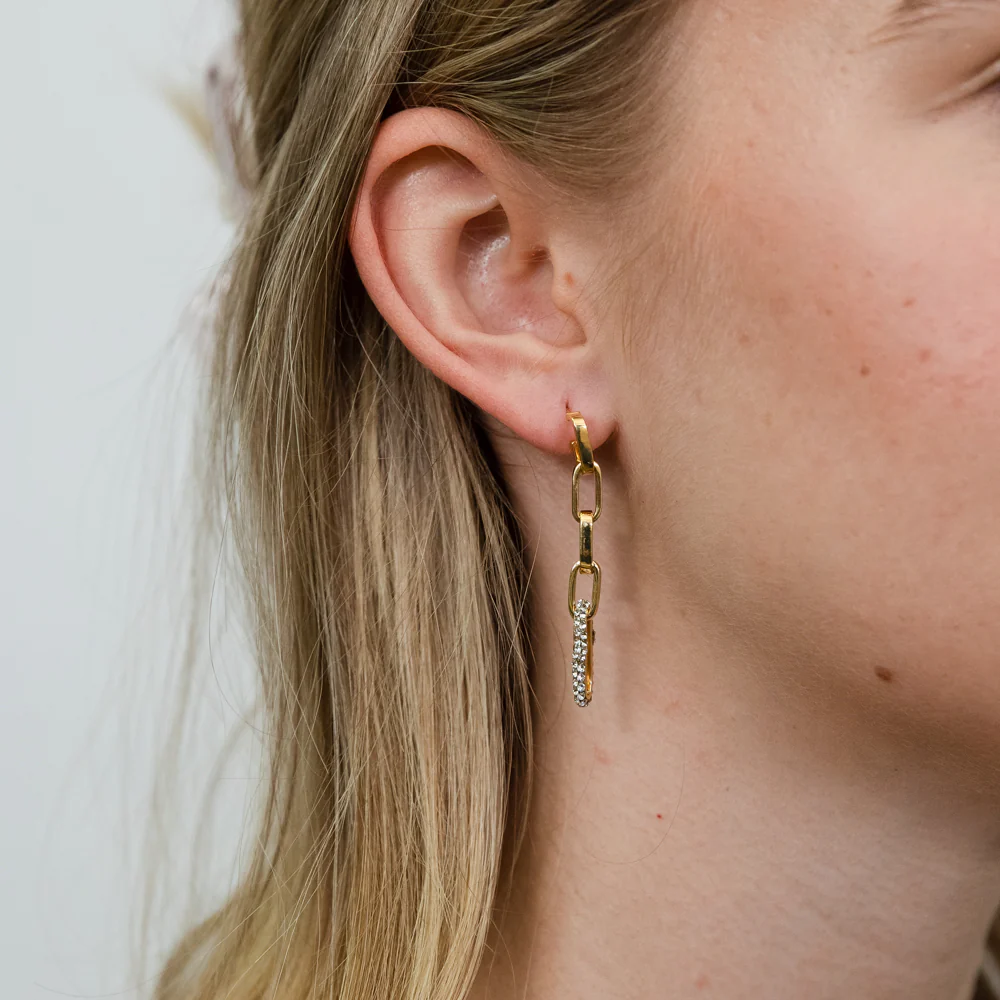 9ct Yellow Gold Silver Filled Link Drop Crystal Earrings - Image 2