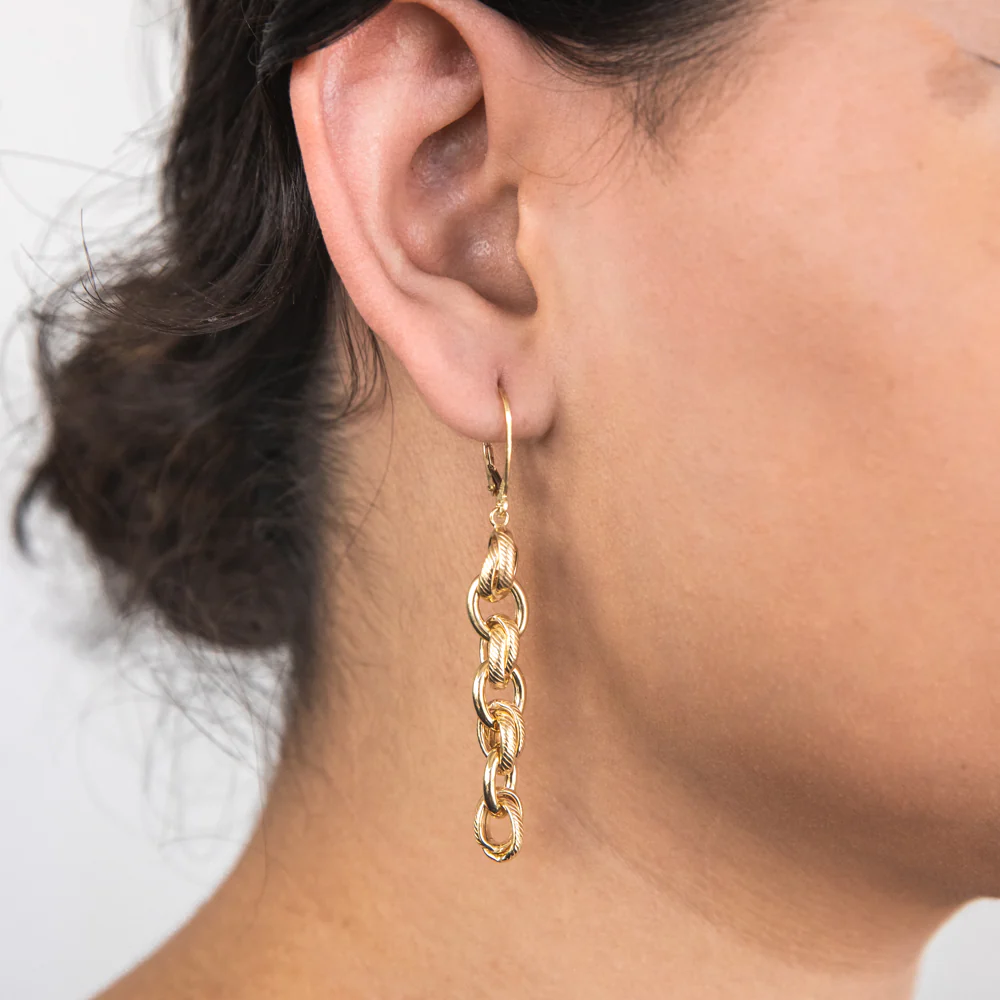 9ct Yellow Gold Silver Filled Link Drop Earrings - Image 2