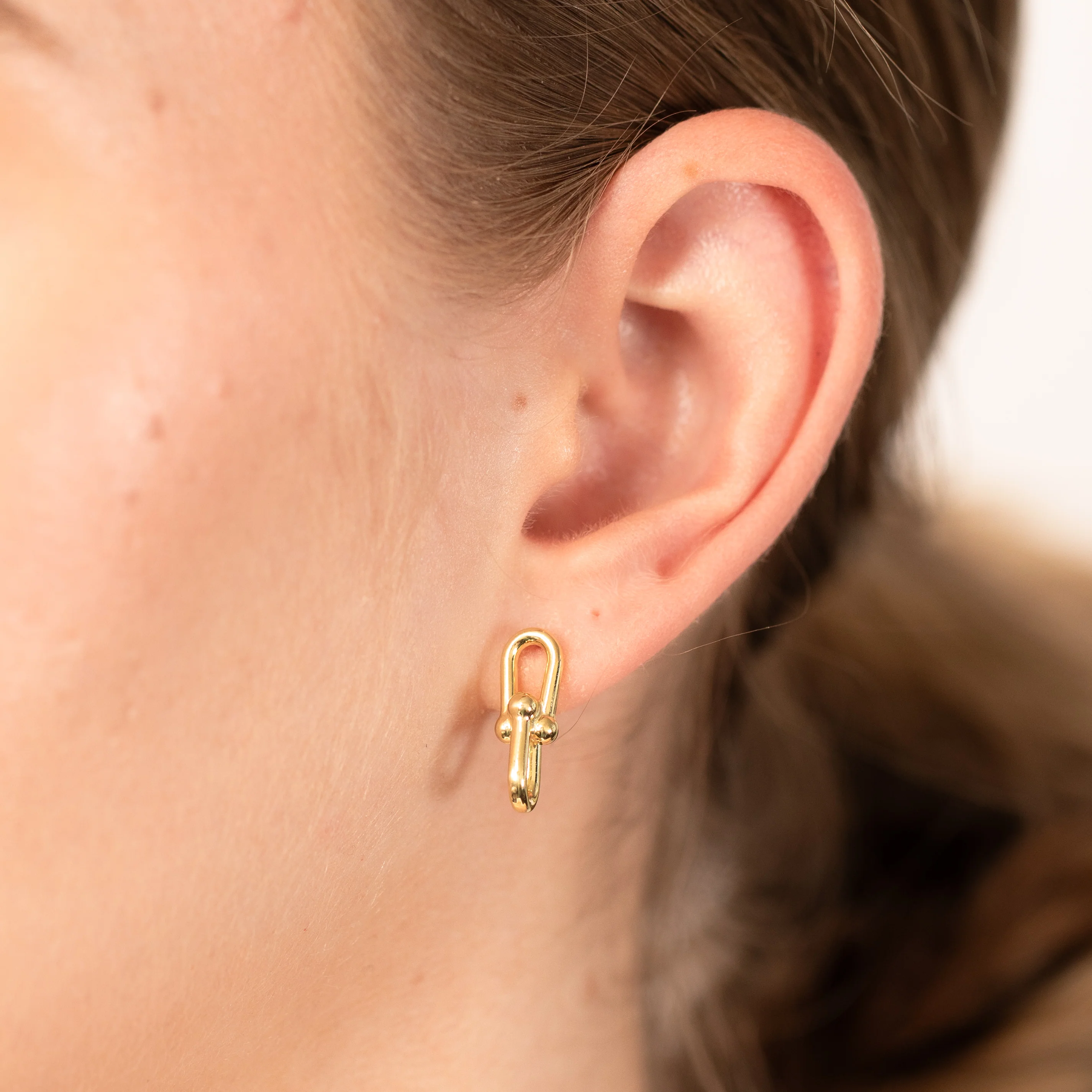 9ct Yellow Gold Silver Filled Link Drop Stud Earring - Image 2