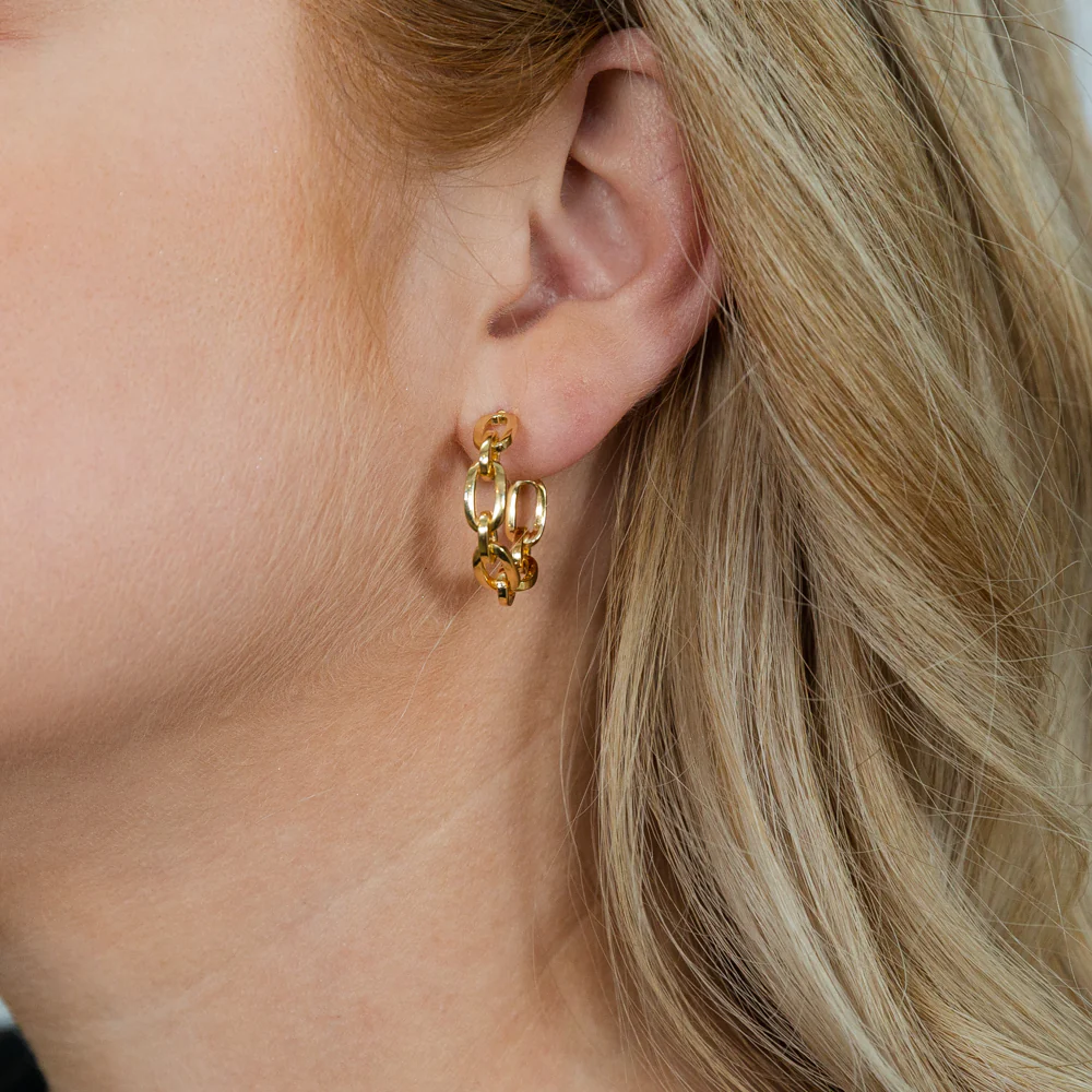 9ct Yellow Gold Silver Filled Link Hoop Earrings - Image 2