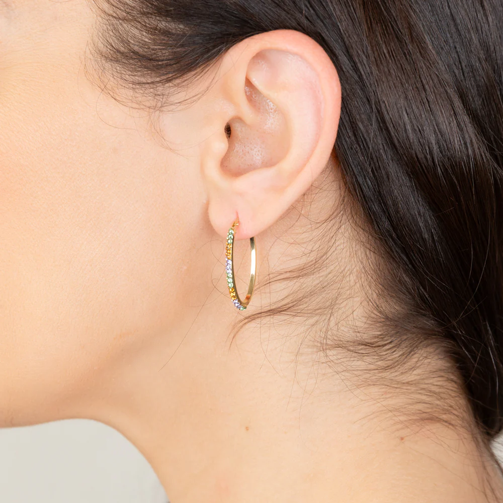 9ct Yellow Gold Silver Filled Multicolour Hoop Earrings - Image 2
