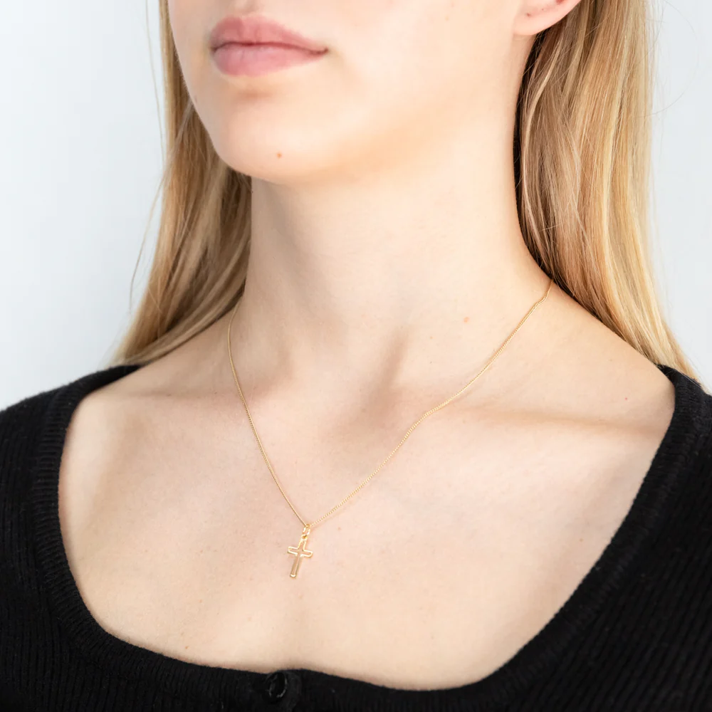 9ct Yellow Gold Silver Filled Open Cross 19mm Pendant - Image 2