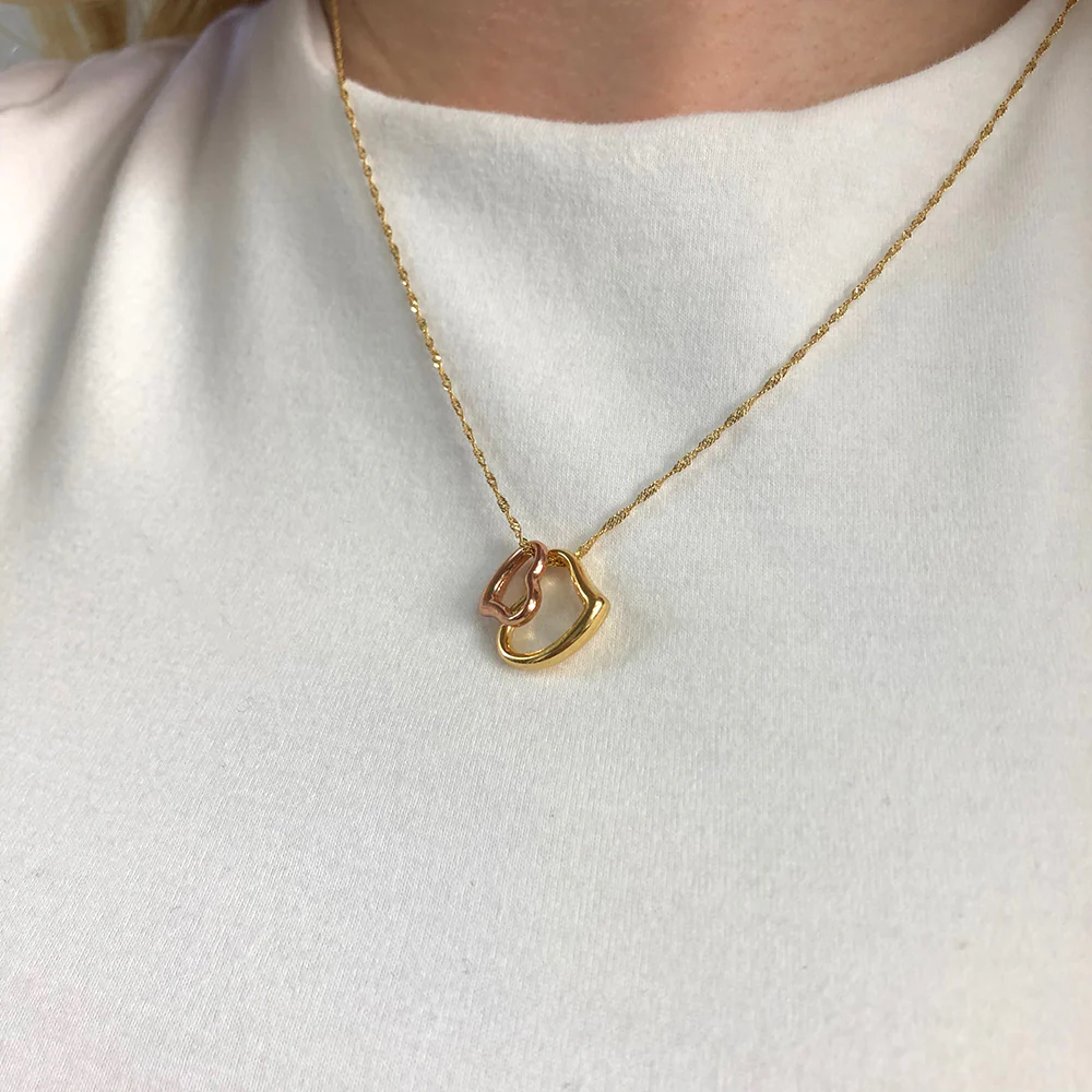 9ct Yellow Gold Silver Filled Open Hearts Pendant With 45cm Chain - Image 2