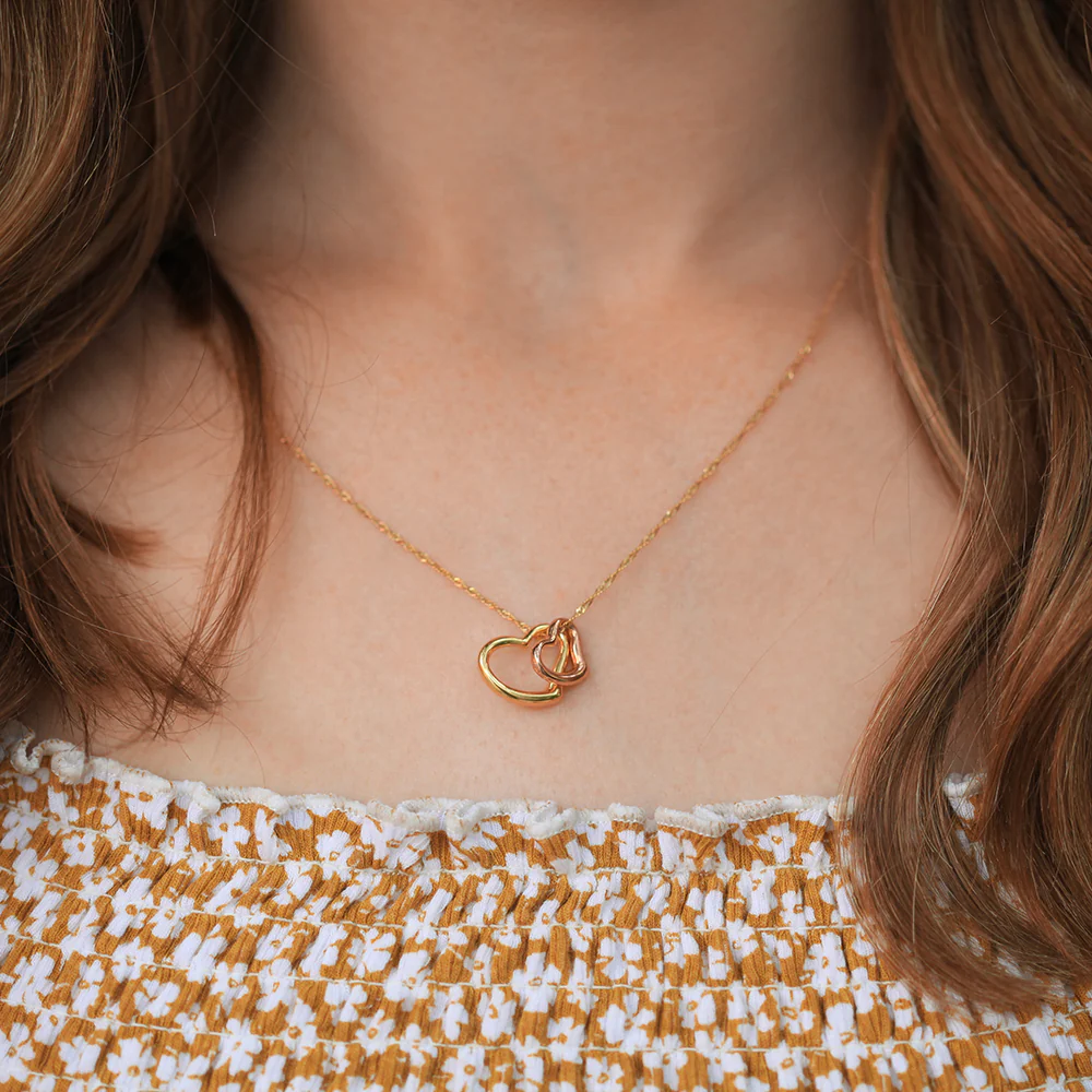 9ct Yellow Gold Silver Filled Open Hearts Pendant With 45cm Chain - Image 3