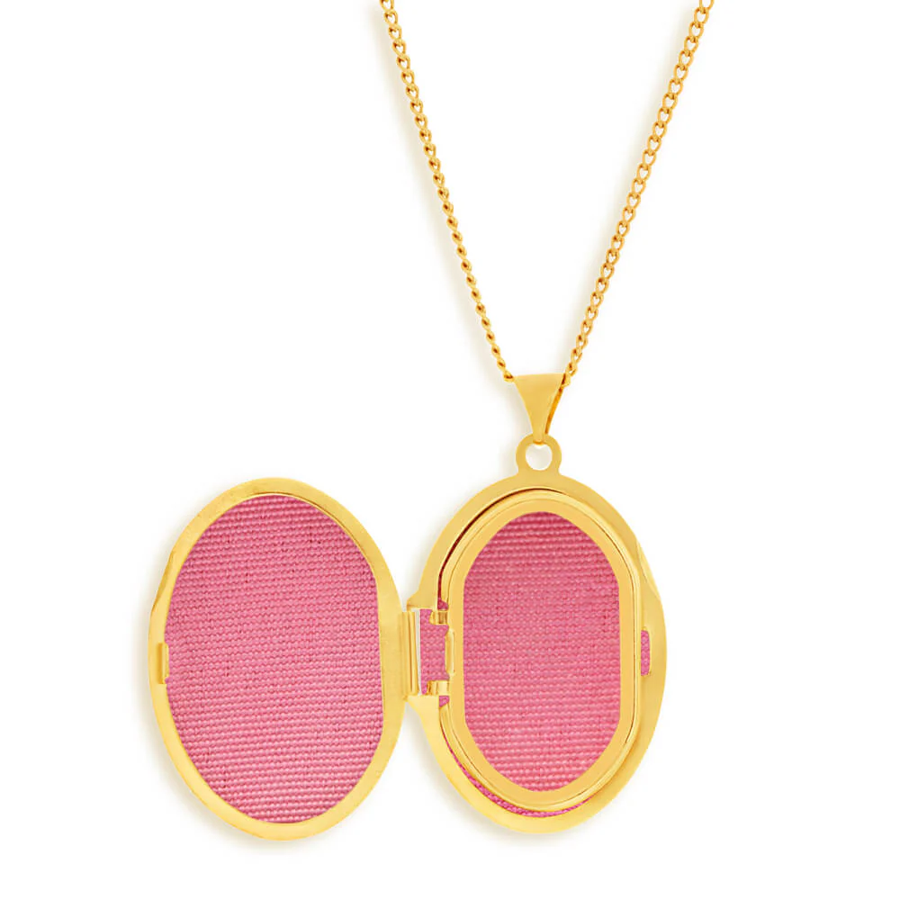 9ct Yellow Gold Silver Filled Oval Locket with 'Family' & Flower Design Engraving - Image 2