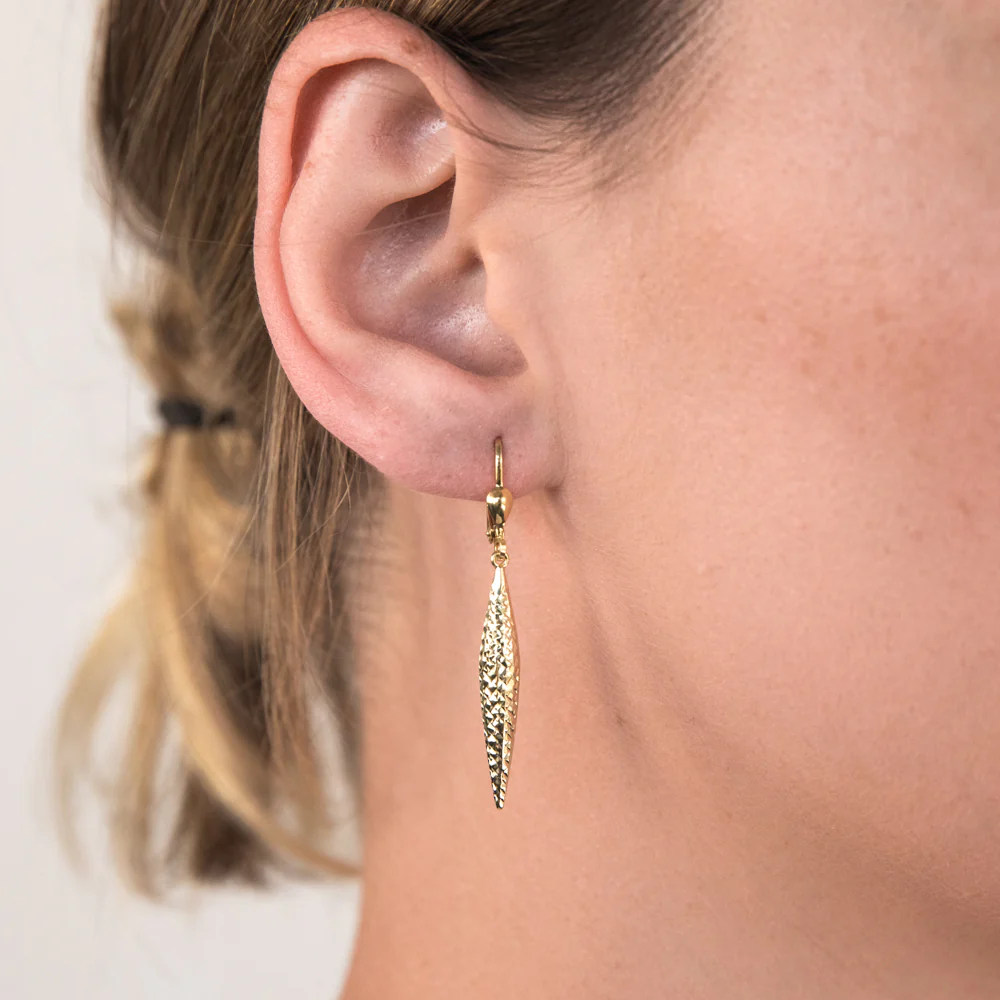 9ct Yellow Gold Silver Filled Patterned Drop Earrings - Image 2