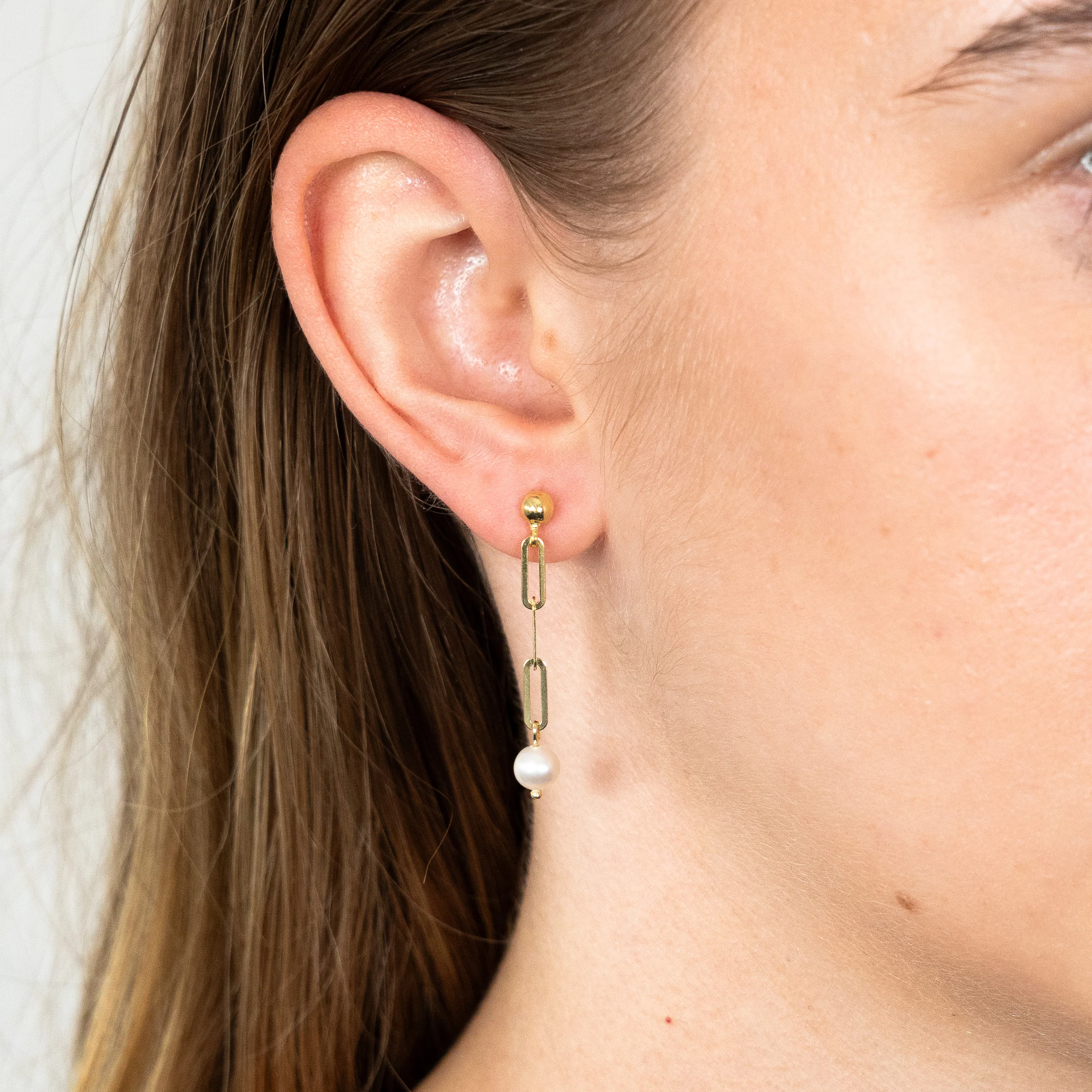 9ct Yellow Gold Silver Filled Pearl Links Drop Earrings - Image 2