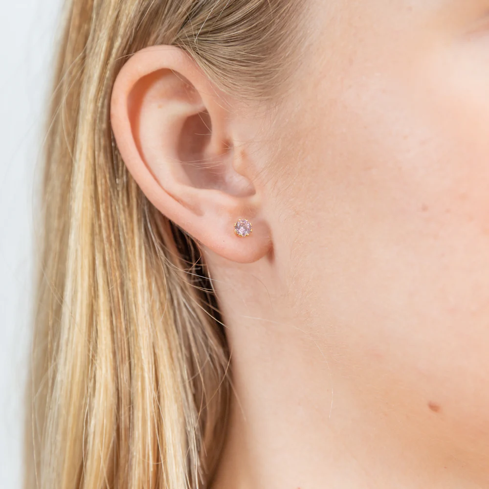 9ct Yellow Gold Silver Filled Pink Cubic Zirconia Stud Earrings - Image 3