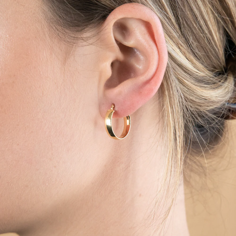 9ct Yellow Gold Silver Filled Plain 15mm Hoop Earrings - Image 2