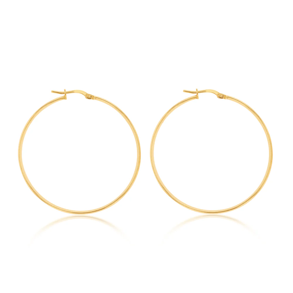 9ct Yellow Gold Silver Filled Plain 40mm Hoop Earrings - Image 2