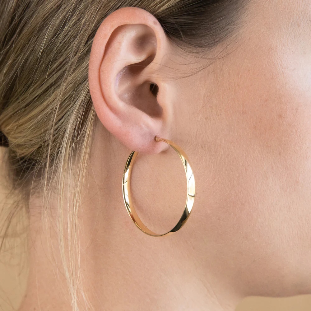 9ct Yellow Gold Silver Filled Plain 40mm Hoop Earrings - Image 3